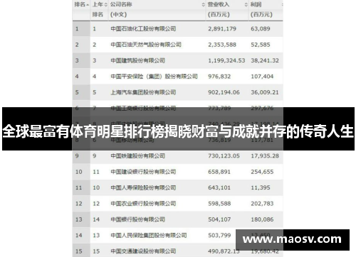 全球最富有体育明星排行榜揭晓财富与成就并存的传奇人生